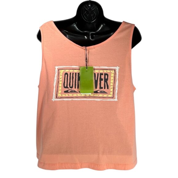QUIKSILVER Crop Tank Top Sz L Bundle of 2 Lime Green Peach Orange Graphic Cotton - Picture 8 of 16
